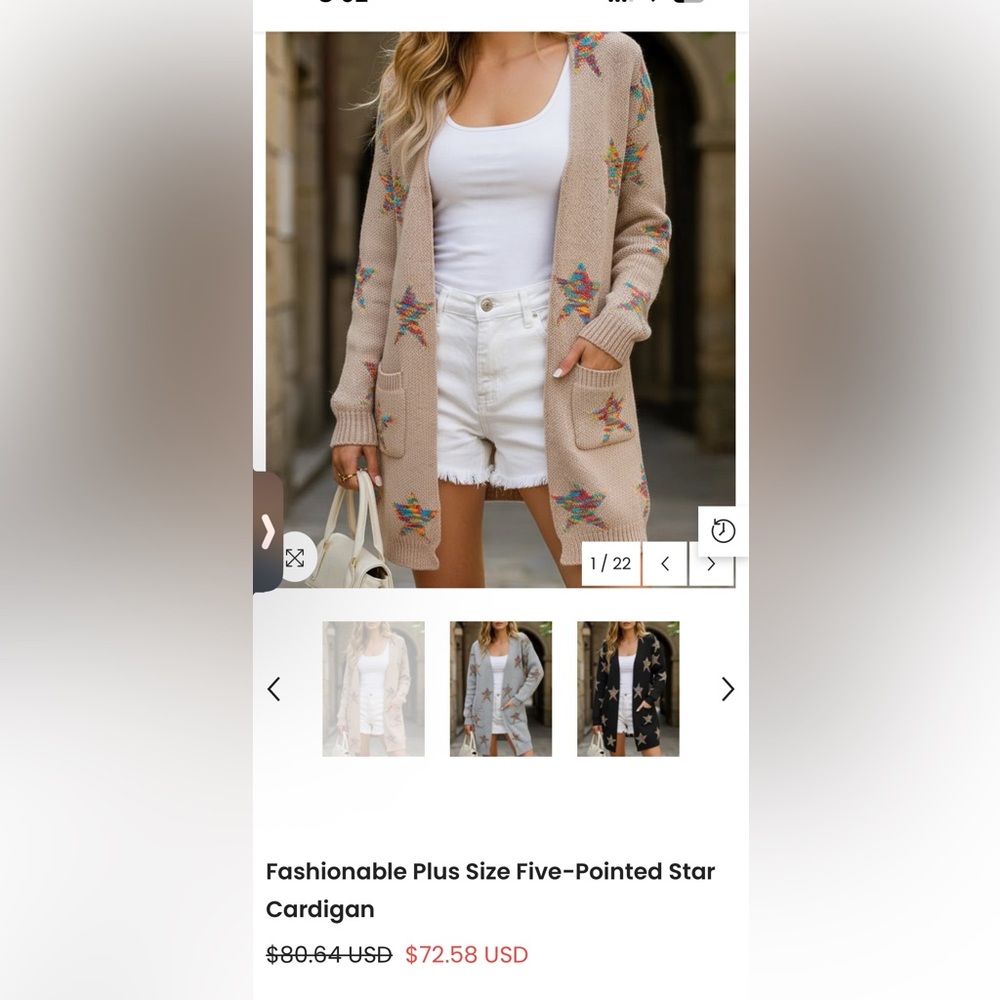 Multicolor Star Pattern Long Line Beige Sweater X… - image 2